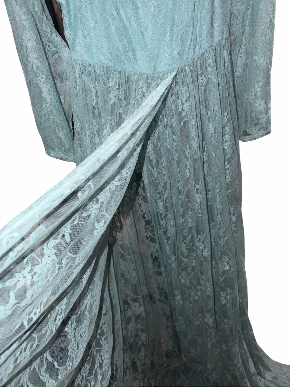 Pinkblush Light Blue Lace Maxi Dress with Long Sheer Sleeves - Picture 4 of 5